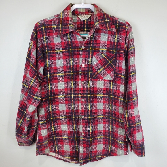 Vintage 1978 Prest Rite Red Plaid Flannel Button Up Shirt M Mens Pointed Collar! - Picture 14 of 14